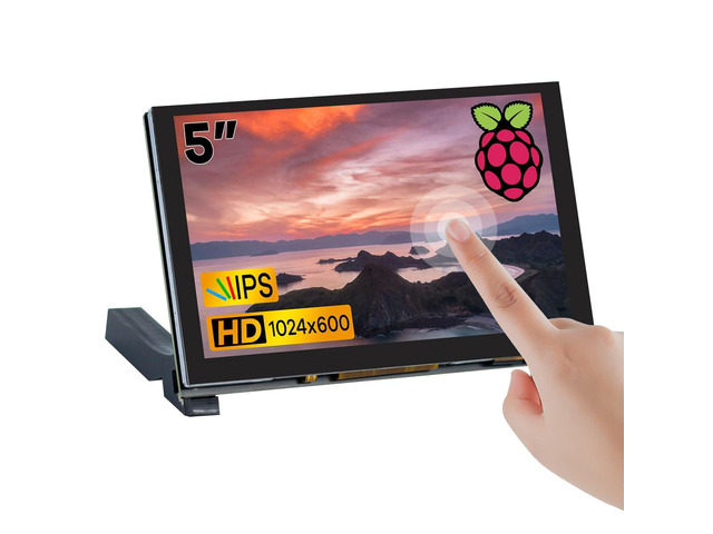 5 inches Touchscreen IPS LCD Display Panel 1024×600 HDMI Capacitive Screen for Raspberry Pi5/Pi4/Pi3/ZERO 2W, BB Black, Windows