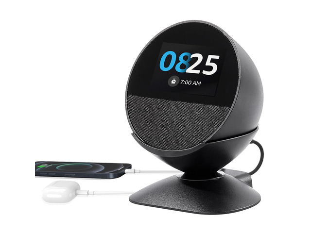 Adjustable Stand for Echo Spot (2024 Release) and Homepod Mini with USB-C and USB-A Charging Ports, 280 Degree Rotating Base and Anti-Slip Silicone...