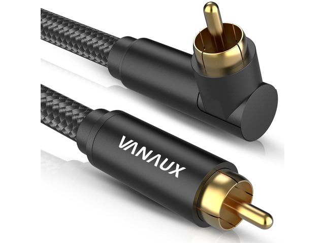 Subwoofer Cable 90 Degree RCA to RCA Audio Stereo Cable Male to Male 24K Gold Plated Connector Nylon Braided Double Shielded Clean Sounding Signal...