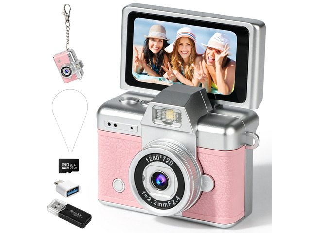 Mini Flip Screen Digital Camera, 1.47 Inch Pocket Retro Camera with USB-C Charging, 1080P/720P Video, MicroSD Support Up to 128GB, Portable...