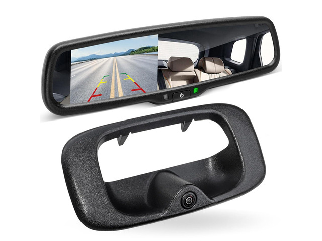 Tailgate Handle Backup Reverse Camera with 4.3 inch Rear View Mirror Monitor Kit for Chevy Silverado/GMC Sierra Fleet Side Metal Bed 1500 2500 3500...