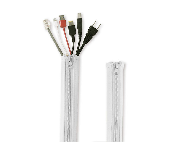 Cable Management Sleeve with Zip-up 39 Inches, 2 Pieces -White Durable Adjustable Cord Sleeve Wire Cover Concealer Wrap Protect Cables from Pets...