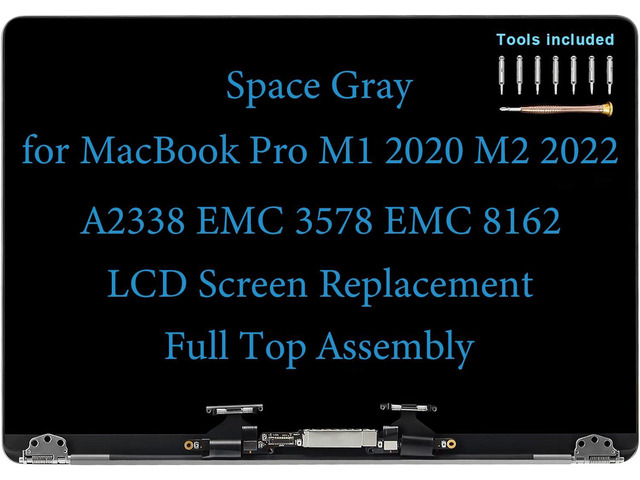 13' Screen Replacement for MacBook Pro A2338 M1 2020 M2 2022 EMC 3578 EMC 8162 LCD Display Complete Full Top Assembly Kit (Space Gray)