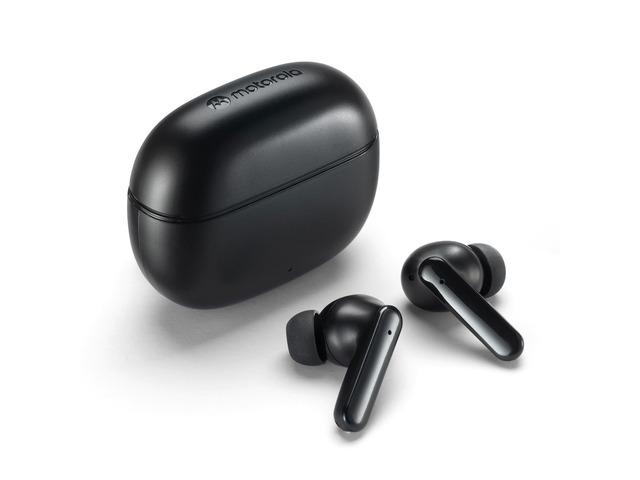 Moto Buds 125 True Wireless Earbuds, IPX5 Waterproof Sweatproof Touch Control Ear Buds with Dual Noise Cancelling Microphone, Charging Case, Black