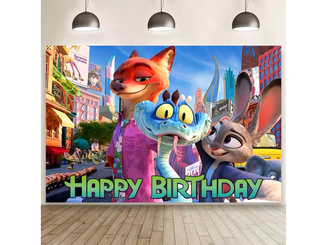 Zootopia Backdrop Birthday Decorations, Zootopia Birthday Banner Backdrop for Kids Birthday Party Supplies (5x3ft)