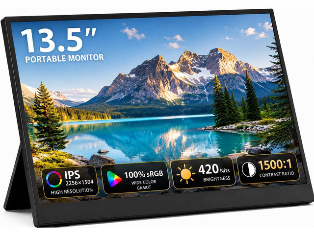 13.5' Portable Monitor 2256x1504 IPS Laptop Screen, Slim Lightweight Dual USB C HDMI Computer Gaming Display with Speakers, Travel Monitor for PC...