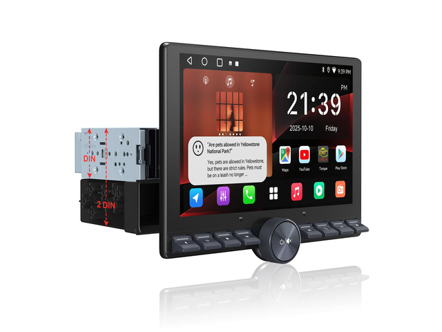 Single/Double Din Car Stereo - 10.1' QLED Floating Touchscreen w/Button, Wireless CarPlay/Android Auto, Wi-Fi/BT/USB Tethering,...