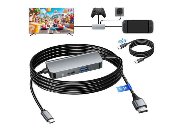 Switch 2 Dock w/Built-in 6FT HDMI 2.1 Cable, 4K@120Hz, PD100W,Aluminum Portable USB-C TV Docking Station Compatible with Switch 2, Steam Deck,...