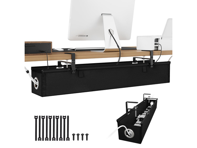 Under Desk Cable Management Tray 36', No Drill Cord Organizer, Black Heavy Duty, Large Capacity, 3-Level Clamp Fit 0'-2.5' Desks, Clamp/Screw...