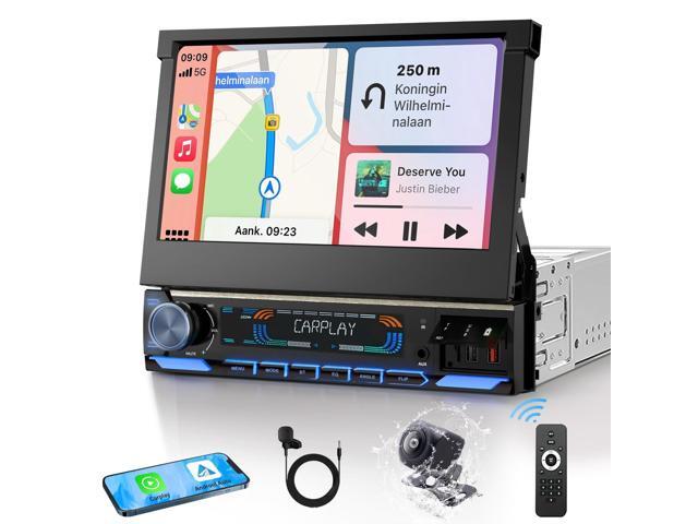 Motorized Single Din Touchscreen Car Stereo with Wireless CarPlay & Android Auto, 7' QLED Flip Out Radio, Upgrade PD/QC 3.0 Fast Charging,...