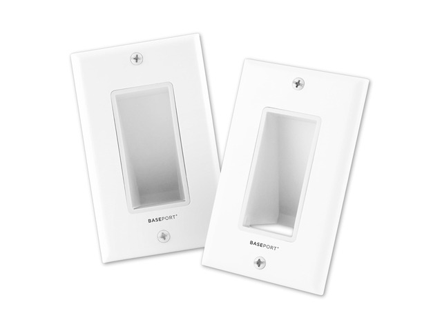 Recessed Wall Plate for Behind Wall Cable Management - White Wall Plate Cable Pass Through with Low Voltage Mounting Bracket to Hide TV Cords for...
