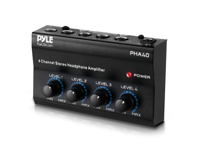 4-Channel Portable Stereo Headphone Amplifier - Professional Multi Channel Mini Earphone Splitter Amp w/ 4 ¼ Balanced TRS Headphones Output Jack...