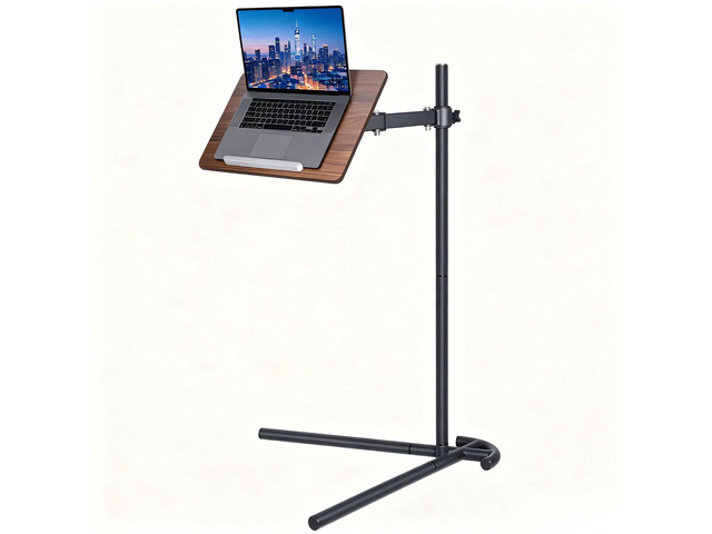Adjustable Laptop Stand for Bed and Couch V-Shaped Base Dual metal clips, wood and steel frame, tool-free assembly, book stand, fits iPad Pro...