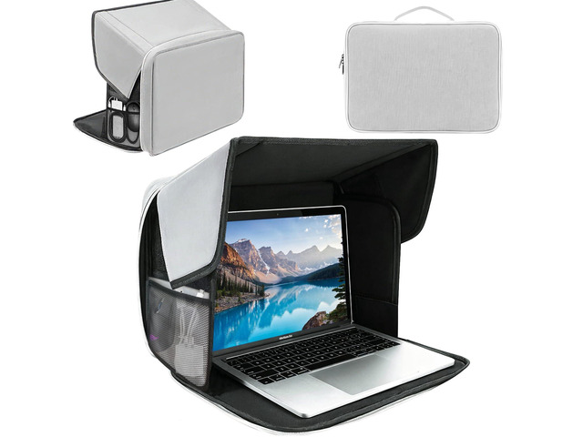 Laptop Sun Shade, Fits 13-16 inch Laptop Anti-Sun, Anti-Glare, Heat & Contrast Protection,Freestanding with Pocket,Fits Working Outside,Travel,...