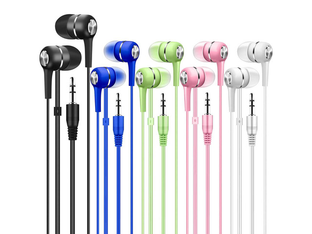 Bulk Earbuds Headphones 10 Pack Multi Colored for School Classroom Students Kids Child Teen-Multicolor