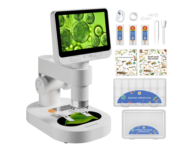 Digital Microscope 1600x, 4.0 Inch Portable Electronic Coin Microscope with 8 Adjustable LED Lights for Adults