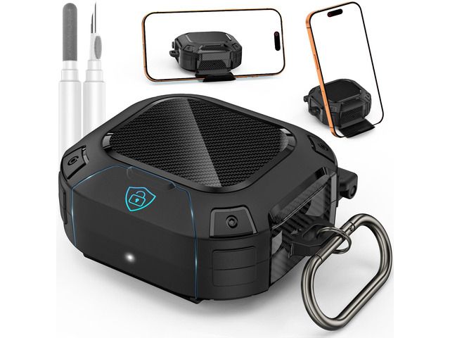 for Beats Powerbeats Fit Case Cover with Safety Lock & Phone Stand Heavy Duty, Shockproof Protective Case for Powerbeats Fit Earbuds 2025, with...