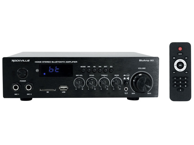 BLUAMP 90 Bluetooth 5.0 Stereo Receiver Amp with HDMI ARC 400W Peak/50W x 2 RMS at 4 Ohm, HDMI ARC, Optical, Phono/Aux, USB/SD, Dual 1/4' Mic...