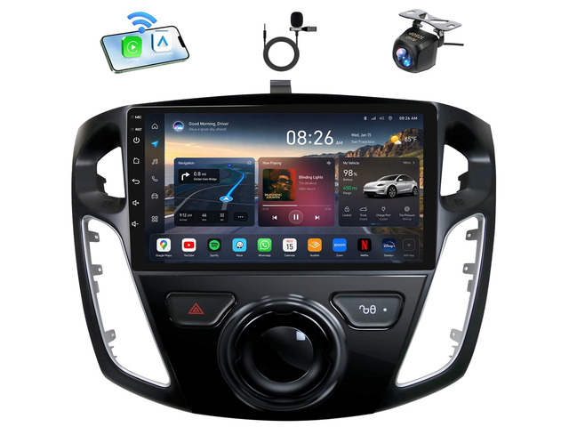 [4G+64G] Car Radio for Ford Focus 2012-2018: Android 15 9' HD Touch Screen Stereo with Carplay Android Auto 5G WiFi Bluetooth GPS FM SWC, 1080P...