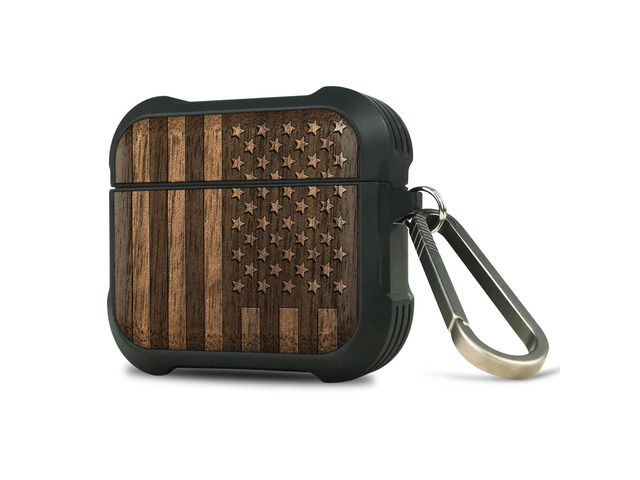 Solid Wood Case for AirPods 4, American Flag, Walnut AirPods 4th Generation (2024, USB-C) Case with Quick-Release Keychain, Soft Shockproof TPU...