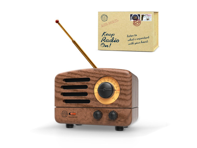 OTR Walnut Retro Vintage Bluetooth Speaker, Small FM Radio/AUX Gift
