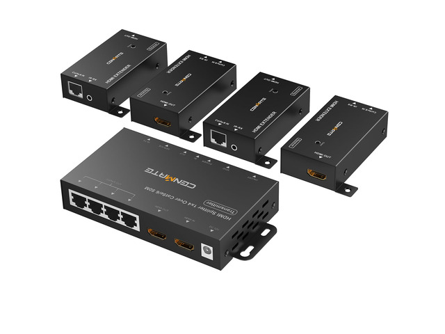 1x4 HDMI Extender Splitter, Up to 165FT Over CAT5e/6/7, 8 Channel Transmission with 1 HDMI Loop Out, Supports IR, 3D, HDCP, EDID, POC