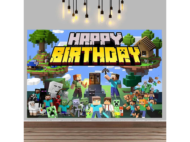 Pixel Birthday Party Decorations,Happy Birthday Banner Backdrop for Birthday Party Supplies
