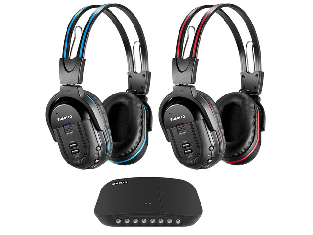 Dual Wireless Headphones for TV with Transmitter, 2 Channel IR TV Headphones for Home Theater/Outdoor Movie/Car DVD, Tone Control & Optical/RCA/AUX...