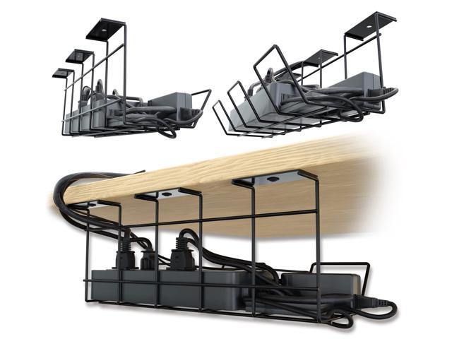 Compact Under Desk Cable Management Tray - Cable Organizer for Wire Management, Desk Wire Organizer, Cable Tray - Black Set of 2x12