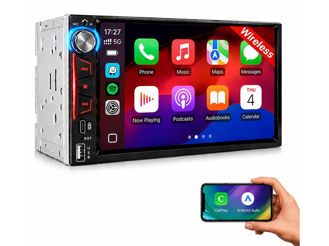 Double Din Car Stereo Apple CarPlay & Android Auto, 7 Inch IPS Touchscreen Car Radio with Bluetooth, DSP 10-Band EQ, RCA Subwoofer Output, Backup...