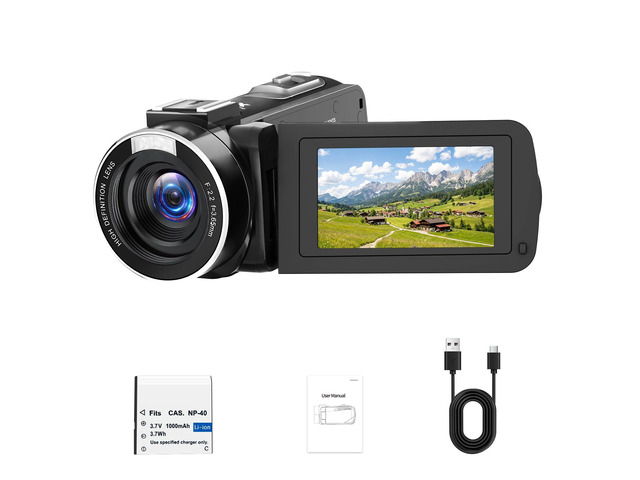 Camcorder Video Camera 2.7K 48MP Vlogging Camera, 18X Digital Zoom Video Camera for YouTube, 3' 270Â° Rotatable Screen Camcorder with LED Light &...