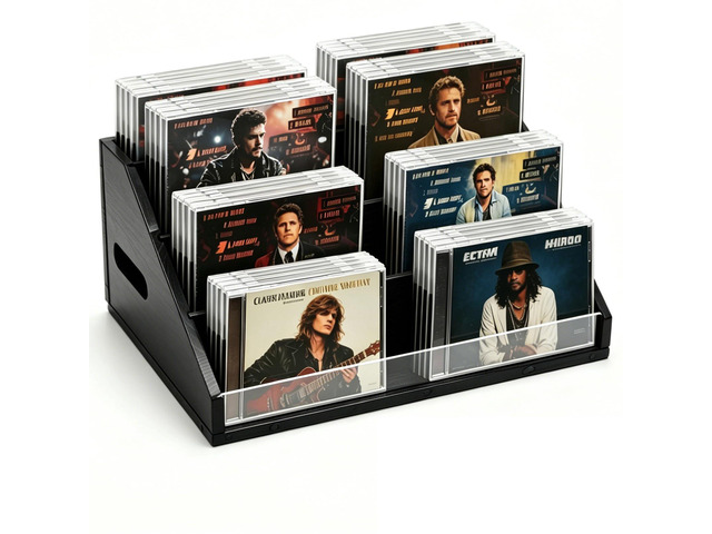 Morden Wood CD Holders Display StandOrganizer 32 CDs, 4-Tiered Tabletop CD Rack Storage Shelf for CD Collection, Black