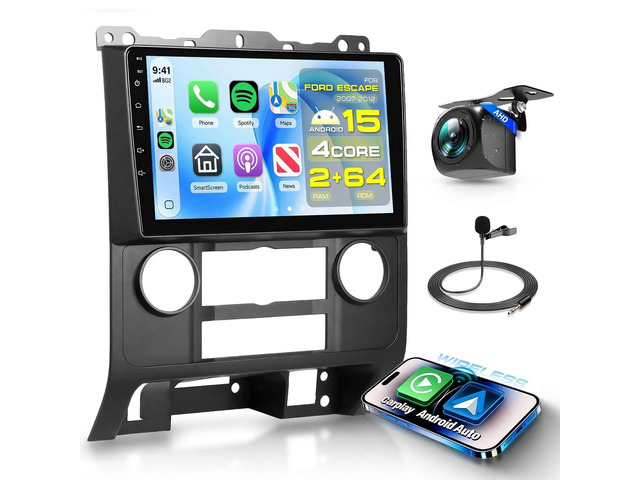 4 Core+64G Android Car Stereo for Ford Escape/Mazda Tribute 2007-2012 Radio with Wireless Carplay/Android Auto, 9' IPS Touchscreen Radio with GPS...