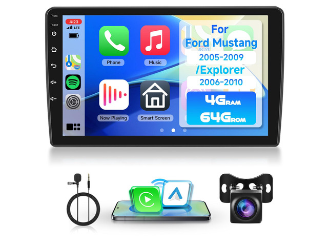 4G+64G Android Car Stereo for Ford Explorer 2006-2010/Mustang 2005-2009, Wireless Carplay Android Auto, 9'' Touchscreen Radio with GPS Navigation...
