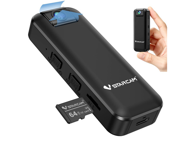 2K Mini Body Camera with 180Â° Rotating Lens, 1500mAh Battery & 64GB TF Card Included, IR Night Vision, Portable Wearable Video Recorder for...