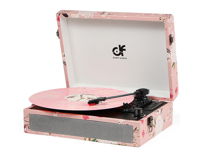 Vinyl Record Player Bluetooth with Built-in Speakers, Vintage Portable Suitcase Turntable 3-Speed with USB Recording Headphone/RCA/AUX Jack for...