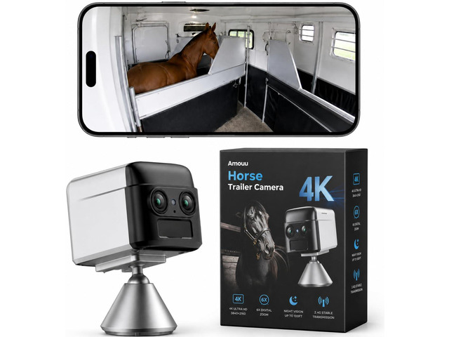 NomadEye Wireless Horse Trailer Camera Live 4K Video to Your Phone with Night Vision, 2-Way Audio, 15H Battery, Magnetic Mount - No Trailer WiFi...