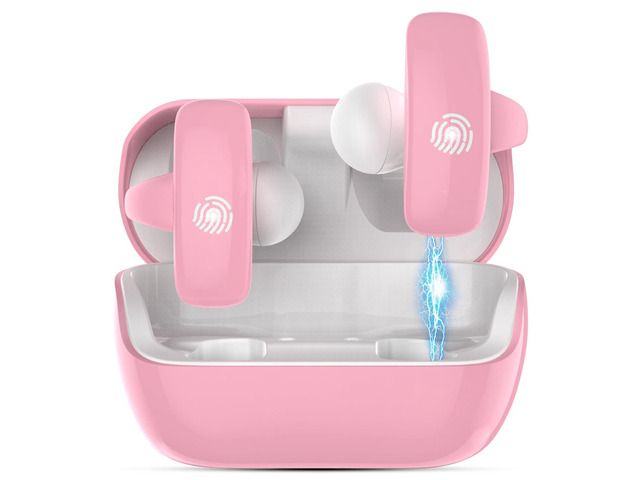 Kids Wireless Earbuds, Open Ear Clip On Headphones for Teen, Pink 85dB Volume Limit, 20 Hours Charging Case, Bluetooth 5.4, Built-in Mic, For...