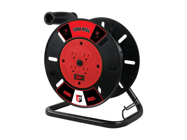 Extension Cord Storage Reel with 4-Grounded Outlets, Heavy Duty Open Cord Reel for 12/3 14/3 16/3 Power Cords, Portable Empty Hand Crank Electric...