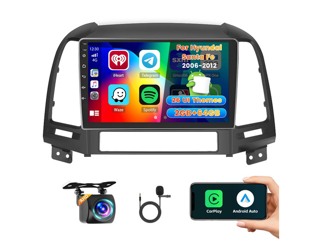 [DSP & EQ] 2+64G 9 inch Car Radio for Hyundai Santa Fe 2006-2012 IPS Touch Screen Wireless Carplay Android Auto Bluetooth5.0 GPS Navigation FM...