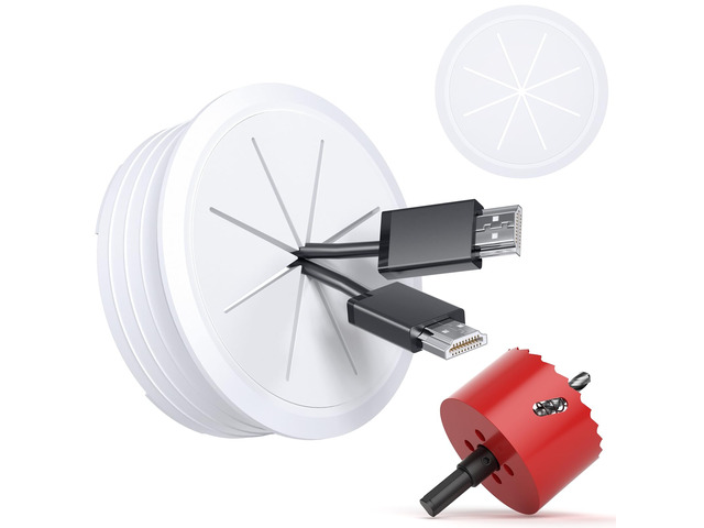 2 Pack in Wall Cable Management kit, 2-3/8'(60mm Hole) Wall Grommets for Cables to Hide TV Cords, Includes 2 Wall Cable Pass Throughs, 1 Hole Saw...