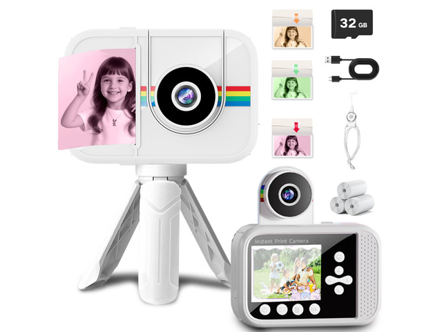 Kids Camera Instant Print,Kids Digital Camera with 3 Color Print Paper,32GB & Mini Tripod,48MP & 1080P Video Christmas Birthday Gifts for Girls and...