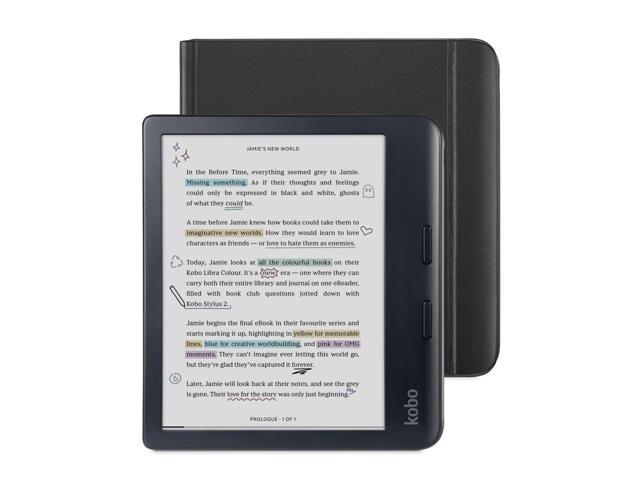 Libra Colour Black eReader & Black Notebook SleepCover Bundle 7 Glare-Free Colour E Ink Kaleido 3 Display Dark Mode Option Waterproof ...