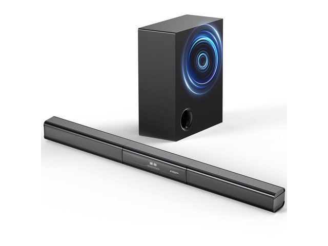 2.1 Channel Soundbar with Wired Subwoofer, 35-Inch TV Speaker Dolby Audio, detachable design, Bluetooth, HDMI ARC, optical, AUX, USB, FM and...