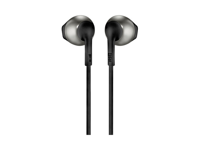 Tune 205 - Earbud Headphones - Black Pure Bass sound, 1-button remote with microphone, Tangle-free flat cable