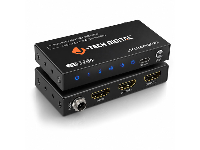 HDMI Splitter 1 in 2 Out 4K 60Hz 18Gbps 1x2 HDMI 2.0 Hub for Multiple Monitors Duplicate/Mirror Screen, Premium Ultra HD [JTD4KSP0102]
