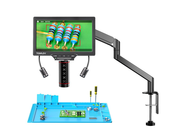Autofocus Coin Digital Microscope, TM3K-AF Flex Arm Soldering Scope 3K Full Coin View Magnifier, 7' IPS Screen, HDMI/USB Output, Gooseneck Light,...
