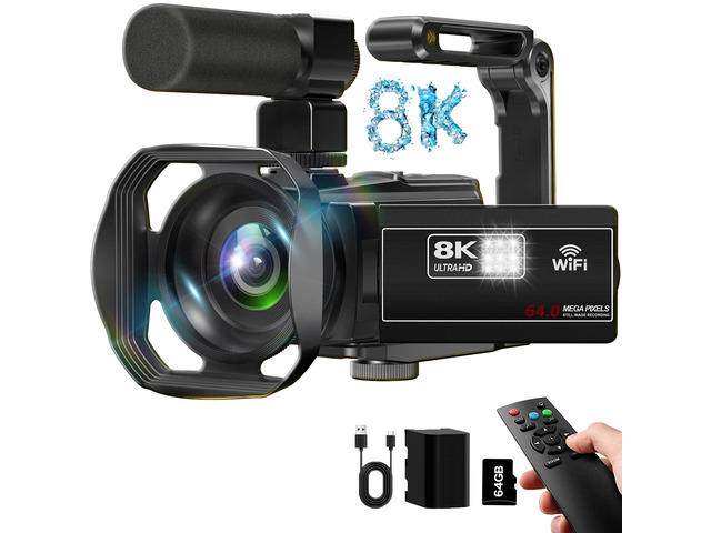 Video Camera 8K Camcorder, 64MP IR Night Vision Vlogging Camera for YouTube WiFi, 18X Digital Zoom, 3.0 Inch Touch Screen, Microphone, Lens Hood,...