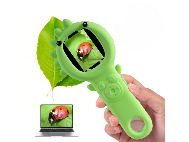 Kids Microscope, 500X Microscope for Kids, Dual Camera, Green Dinosaur design, 500X zoom, dual cameras and autofocus; rechargeable handheld...