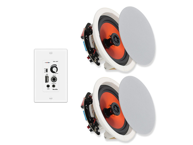 6.5 Inch Ceiling Speakers Bluetooth (Pairs) 300 Watt Flush Mount in Wall Amplifier Receiver Suitable for Indoor Home & Covered Outdoor Porch